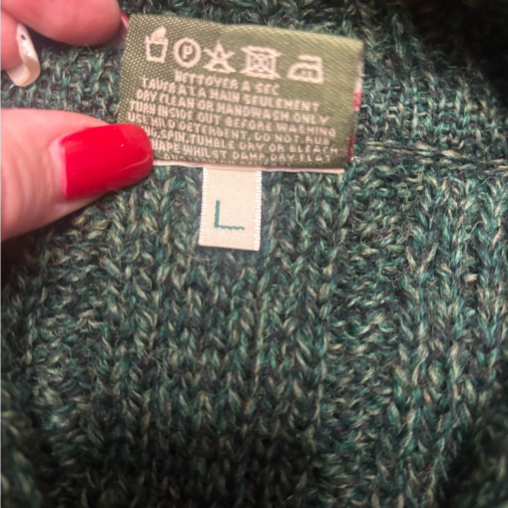 Carraig Donn Cable Knit Wool Cardigan Sweater Green Single Button Large Ireland - Picture 7 of 7